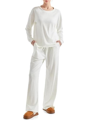 SUUKSESS Women Ribbed Lounge Sets Long Sleeve Pajama Two Piece Sets with Pockets - Image 1