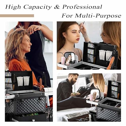 Joligrace Cosmetology Case on Wheels, Rolling Makeup Case for Hairstylists & Makeup Artists， Lockable Professional Make up Case Salon Trolley Cart with Hairdryer Holder for Salon/Barber/Travel, Black thumbnail 7
