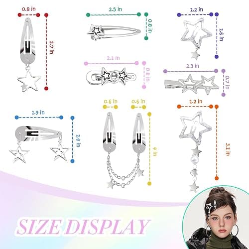 10PCS Star Hair Clips Set, Y2K Silver Metal Snap Barrettes for Women Girls, 8 Shapes Kawaii Hair Accessories, Punk Grunge 2000s Vintage Style thumbnail 6