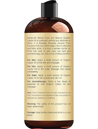 Handcraft Blends Organic Castor Oil - 16 Fl Oz - 100% Pure and Natural - Premium Grade Carrier Oil for Hair Growth, Eyelashes and Eyebrows - Hair and Body - Expeller-Pressed & Hexane-Free thumbnail 3