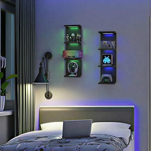 AskTag 4 Tier RGB Wall Shelf-Gaming Shelf with Remote Control, Lack Shelves with Light for Bedroom | Easy to Install Cosmetic & Display Modern Shelf, Black thumbnail 4