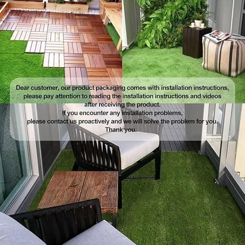 XLX TURF Artificial Grass Turf Tiles Interlocking Set 6 Pieces, Square Fake Grass Tiles Self-draining for Pet Indoor/Outdoor Flooring Decor, 12"x12", 8 Buckle Systerm thumbnail 6