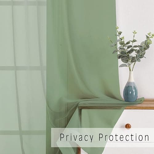 OWENIE Sheer Curtains, Sage Green Sheer Curtains 84 inch Length 2 Panels Set, Rod Pocket Voile Fimly Sheer Drapes for Living Room/Bedroom, 2pcs, Each 42" W x 84" L - Image 1