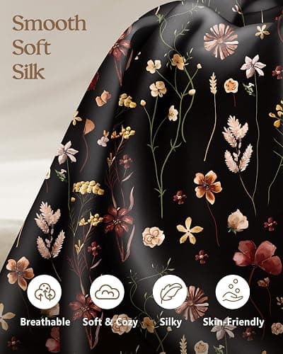 Miss Adola 2 Pack Mulberry Silk Pillowcase for Hair and Skin - King Size 20 x 36 Inches with Hidden Zipper BK Grow Flower 19 Momme Soft Sleeping Silk Pillow Case for Women, Moms thumbnail 4