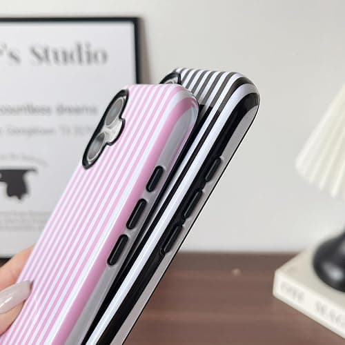 Longlayss Compatible with iPhone 16 Plus Case Cute Aesthetic Striped Phone Case for Women Girl Shockproof Slim TPU and Hard PC Protective Cover (Pink) thumbnail 4
