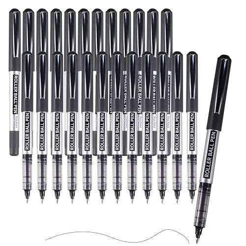 Rollerball Pen, 25 Pack Black Gel Pens 0.7 mm Fine Point Liquid Ink, Quick-Drying Ballpoint Pen for Writing, Journaling, Home Office Stationary Supplies - Image 1
