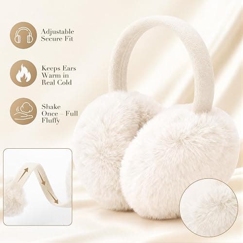Beehow Women's Faux Fur Earmuffs – Adjustable Foldable, Super Soft Ear Warmers for Winter Cold Weather Outdoor thumbnail 3