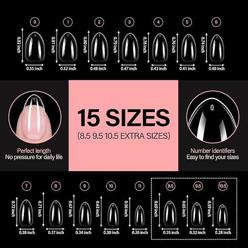 AILLSA Short Almond Nail Tips, 15 Sizes 240PCS Preshaped Soft Clear Gel Nails Tips Full Cover False Nails Tip Short Almond Shaped Tips thumbnail 6