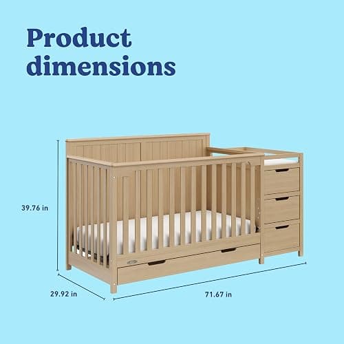Graco Hadley 5-in-1 Convertible Crib & Changer, Driftwood | GREENGUARD Gold Certified, Fits Standard Crib Mattress, Converts to Toddler Bed and Full Bed, 4 Adjustable Mattress Heights thumbnail 2