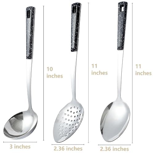 3-Piece,Stainless Steel Serving Spoons Set with Slotted Spoon, Serving Spoon and Perforated Spoons, soup ladle,kitchen cooking utensils set thumbnail 3