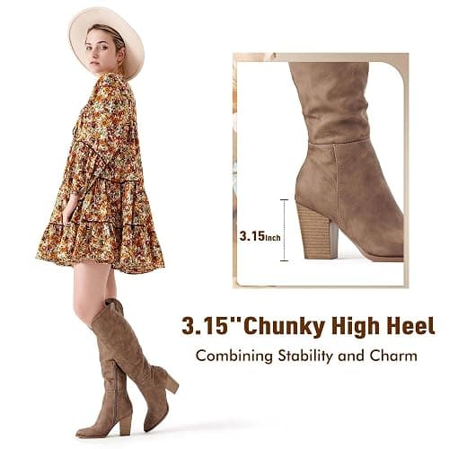 Putu Women's Knee High Boots High Heel Western Boots Pointed Toe Tall Boots thumbnail 4
