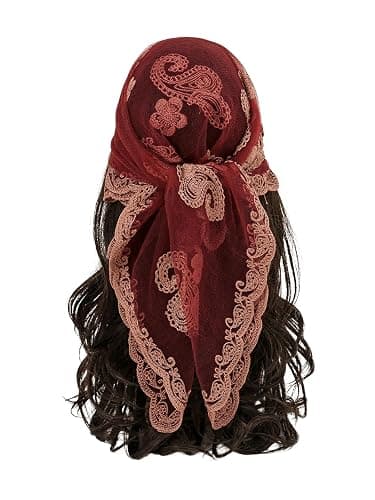 Floerns Women's Flower Embroidery Hair Scarf Headband Sheer Lace Hair Bandana - Image 1