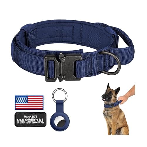 DAGANXI Tactical Dog Collar, Adjustable Military Training Nylon Dog Collar with Control Handle and Heavy Metal Buckle for Medium and Large Dogs, with Patches and Airtags Case (Midnight Blue, XL) - Image 1