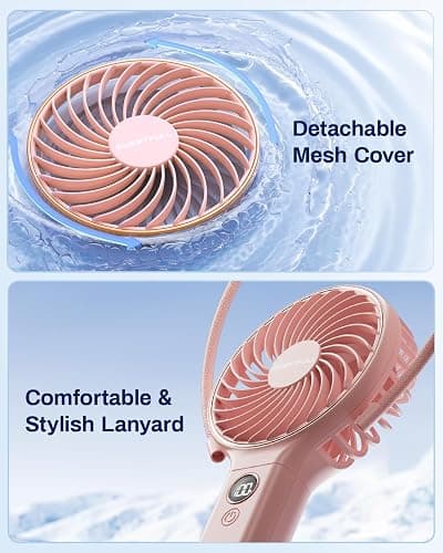 SWEETFULL Handheld Portable Fan, 5000mAh Rechargeable Battery, 6 Speed Wind, LED Digital Display, Foldable Electric Personal Mini Travel Fan with Backup Power, Summer Essentials Gifts for Women Girl thumbnail 8