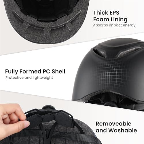 Adult Horse Riding Helmet Adjustable Vented Men Women 22"-24"/56-61cm | ASTM F1163-23 Certified, Adjustable Fit, Vented Construction, Washable Liner, Lightweight Build thumbnail 6