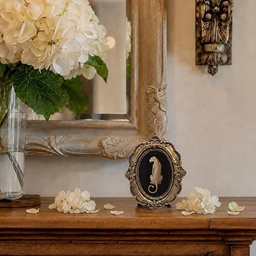 Dimurela Vintage Cheetah Leopard Small Oval Picture Frame, Dark Academia Black Bronze Photo Frame, Trendy Preppy Mini Tabletop Wall Decor Art for Shelf Desk Bedroom Living Room Girls Home 3.9x4.7in thumbnail 7