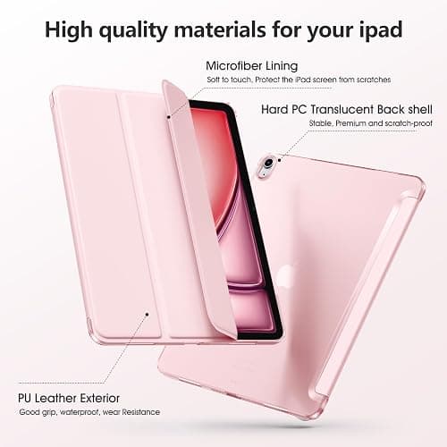 Mastten for iPad Air 13 Inch Case M4/M3/M2(2026/2025/2024), Pink | Slim Trifold Stand Protective Cover with Translucent Hard Back for iPad Air 13 Case, Support Touch ID, Auto Wake/Sleep thumbnail 6