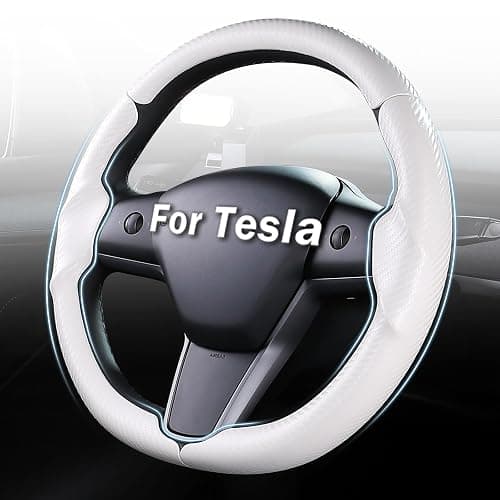 Steering Wheel Cover for Tesla Model 3 (2017-2023) / Model Y (2020-2024),Anti-Slip,Comfortable Grip, Breathable,Customized for Tesla Model 3/Y Accessories,Matte White - Image 1