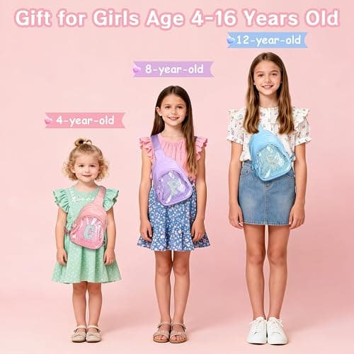 Bomvabe Glitter Initial Sling Bag for Tween Girls with Adjustable Strap 24"-41", Birthday Gift Trendy Stuff for 6-14 Years Old Girls, PU Leather Crossbody Bag for Kids, Sky-blue with Letter S thumbnail 4
