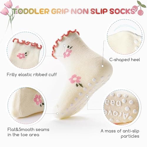 Aroveea Baby Toddler Girls Socks Grip Ruffle Non Slip Girls Cotton 12 Pack Socks for Kids Cute Ankle 6M-7Years thumbnail 2