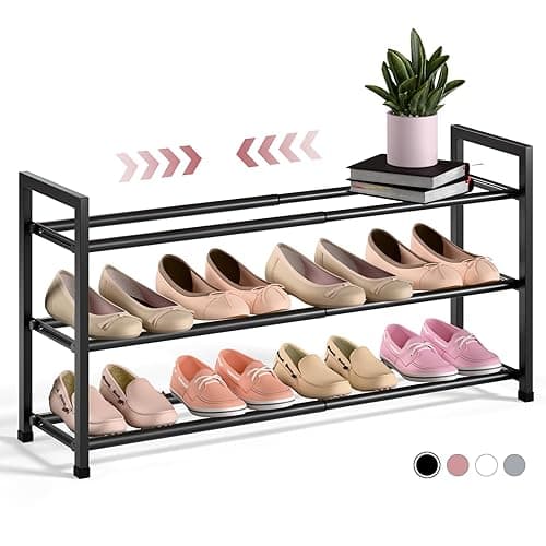 Bumusty 3-Tier Expandable Shoe Rack for Closet, 18“-33” Adjustable Shoe Rack for Small Space, Small Shoe Organizer for Front Door, Sturdy Metal, Black - Black - 3-Tier thumbnail 7