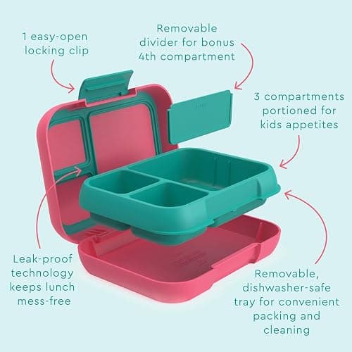 Bentgo Pop - Leak-Proof Lunch Box & Removable Divider for Ages 8+ & Teens - Lunch Container Holds 5 Cups of Food; 3-4 Compartments; Microwave/Dishwasher Safe; 2 Year Warranty (Bright Coral/Teal) thumbnail 5