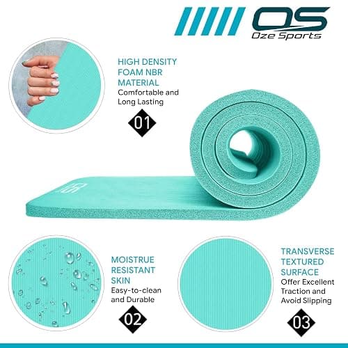 OZE SPORTS Yoga Mat, NBR Foam, Extra Thick, Non-Slip, High Density, Large, for Pilates, Gymnastics, HiiT and Fitness, with Free Carry Strap thumbnail 2