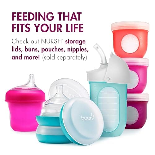 Boon Nursh Reusable Silicone Pouch Baby Bottles - Slow Flow Nipple - Silicone Baby Bottle Pouch and Nipple - Baby Feeding Essentials - Pink - 0-3 Months - 3 Count - 4 Ounce thumbnail 6