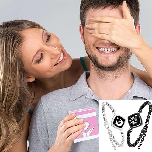 PULOMI Long Distance Touch Bracelets, Vibration & Light up Remote Smart Matching Couples Bracelet for Couple Long Distance Relationship Girlfriend Boyfriend Festival Gifts Lover Jewelry Set thumbnail 5