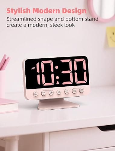 Odokee Digital Alarm Clocks for Bedrooms: Large Bold Number 5 Brightness Dimmer - Easy to Read Across The Room - 5 Alarm Sound 8 Night Light - Sakura Pink thumbnail 8