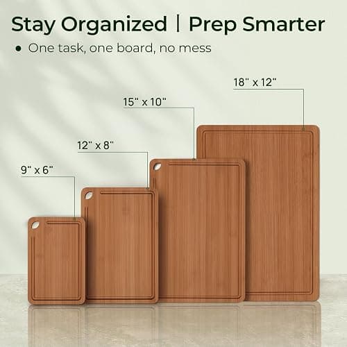 Keechee Wood Cutting Board, Carbonized Bamboo Cutting Boards Set With Smooth Surface & Easy Storage For Busy Kitchens, Ideal Charcuterie & Chopping, Durable, Knife-Friendly (4Pcs) thumbnail 6