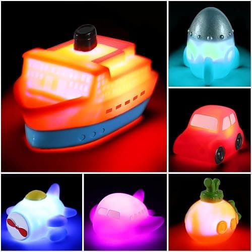 6 Packs No Hole Boat Bath Toy Set, Light up Changing Color in Water, Floating Rubber Bathtub Toys for Baby Toddler Infant Boy Girl Kid Play, Led Growing Pal in Shower Bathroom Tub or Swimming Pool thumbnail 5
