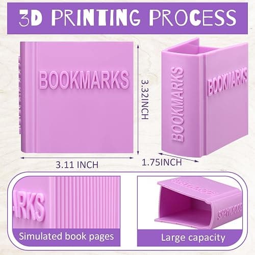 Honeydak Back to School 3D Printed Book Shaped Bookmark Holder,Purple thumbnail 3