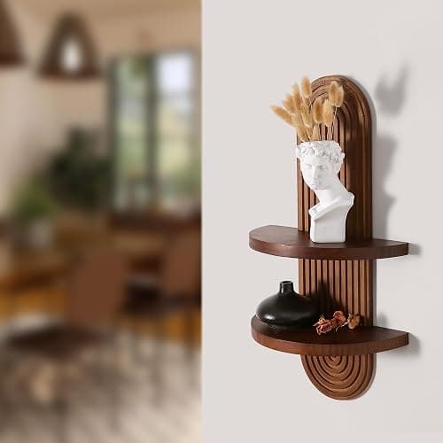 GRID FORTE Modern Wall Shelf with Arched Wood Design Mid-Century Double Floating Rainbow Shelves for Indoor Decoration Holding Planter Ornaments, 22 x 11.6 Inch (Walnut) thumbnail 6