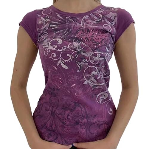 Emo Grunge Shirts Y2k Goth Short Sleeve Tops 2000s Harajuku Fashion Mcbling Vintage Graphic Streetwear Women Tops thumbnail 2