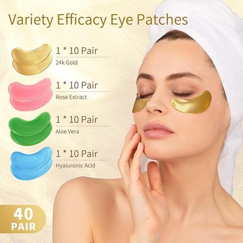 Under Eye Patches, 40 Pairs Eye Mask for Dark Circles, Puffy Eyes, Undereye Bags,Wrinkles,Eye Mask Patches with 24K Gold, Hyaluronic Acid,Rose & Aloe Vera, Eye Treatment Skin Care for Men & Women Gift thumbnail 2