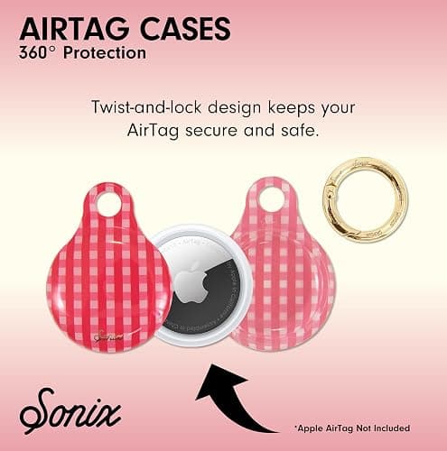 Sonix Cases for Apple AirTags - AirTag Hard Cover Protective Case - AirTag Holder Keychain | Gingham Red thumbnail 2