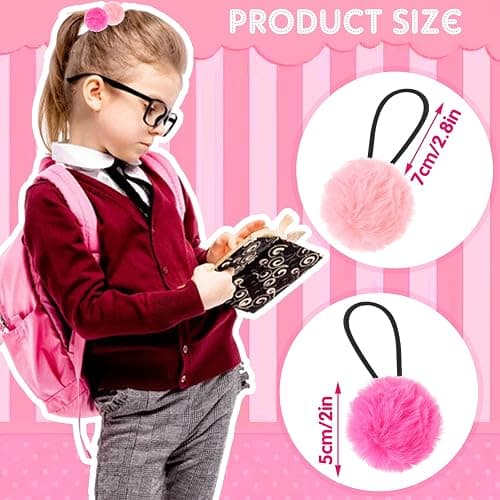 Lusofie 4 Pairs Pom Pom Hair Ties - 8pcs Baby Hair Pom Poms Halloween | Elastic Fluffy Hair Ties Hot Pink Hair Accessories ，Christmas Hair Pom Poms , fuzzy scrunchies thumbnail 4