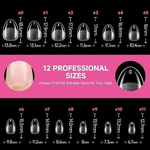 UNA GELLA Extra Short Almond Nail Tips, 312pcs XS Short Almond Gel Nail Tips Pre-Shaped Half Matte Full Cover No Need File Soft Gel Clear Fake Nails for Nails Extension Home DIY Salon 12 Sizes thumbnail 7