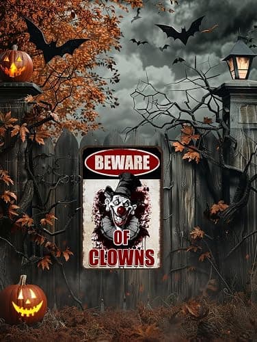 Halloween Signs Clown Decorations Creepy Stuff Scary Decor For Circus Yard Warning Metal Sign Beware Of Clowns 12x8 Inches thumbnail 6