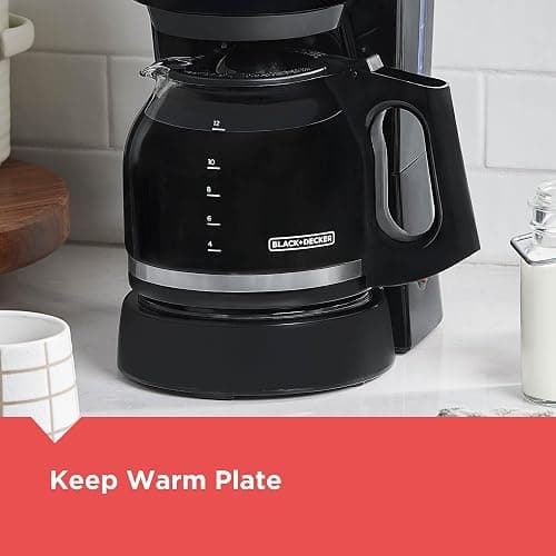 BLACK+DECKER 12-Cup Coffee Maker with Easy On/Off Switch, Easy Pour, Non-Drip Carafe with Removable Filter Basket, Vortex Technology, Black thumbnail 7