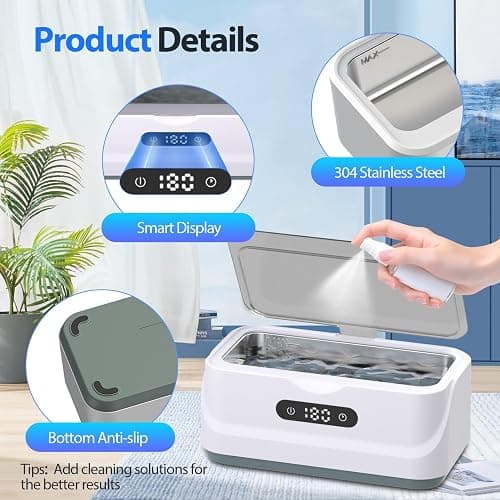 Klivvio Ultrasonic Jewelry Cleaner: 48Khz Ring Cleaner Ultrasonic Machine with Digital Timer, 4 Cleaning Modes, 24W Sonic Cleaner for Jewelry, Glasses, Retainer, Watch Strap, Home & Travel Use, 13.5oz thumbnail 7