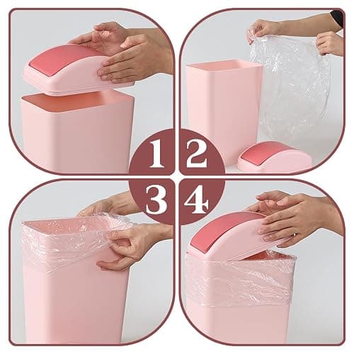 Easymanie 12 L Slim Garbage Can, Small Plastic Trash Can with Swing Lid, 1 Pack (Pink) thumbnail 2
