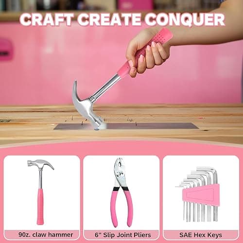 Wrenzo 39-Piece Household Tool Set in - Perfect for Home, Garage, Office and Dorm Use - Essential Tools for The Whole Family (Pink) thumbnail 4