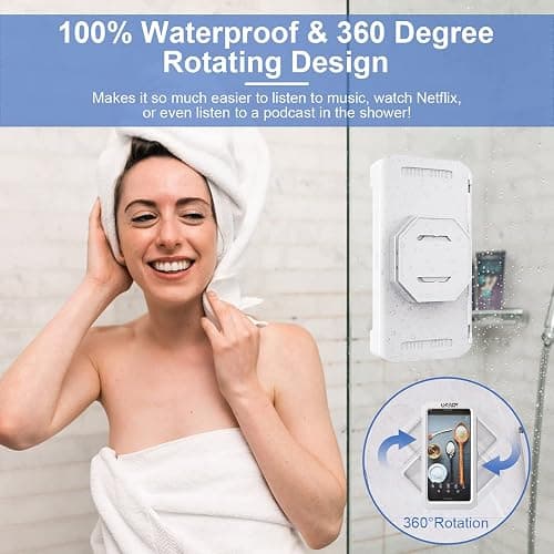 URROY Shower Phone Holder Waterproof, 360° Rotation Shower Phone Case, Anti-Fog High Sensitivity Universal Cover Mount Stand for Bathroom Wall Mirror Bathtub Kitchen, Gift for Men Women thumbnail 2