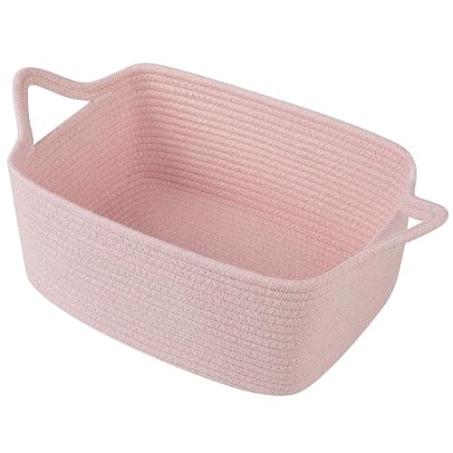 OIAHOMY Woven Basket, Gift Basket Empty with Gift Bags and Ribbons, Rope Baskets for Baby Showers, Storage Baskets with Handles for Nursery, Pet Toy Organizer - Mixed Pink - Image 1