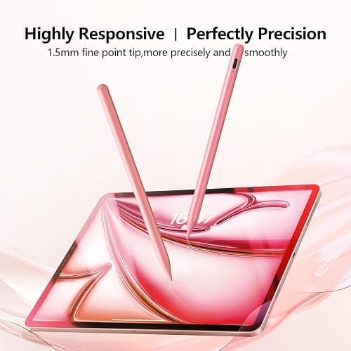 Stylus Pen for iPad 6th-11th Generation-2X Fast Charge Active Pencil Compatible with 2018-2026 Apple iPad Pro 11"/12.9"/M4, iPad Air 3/4/5/M2/M3/M4,iPad mini 5/6/7 Gen-Pink thumbnail 2