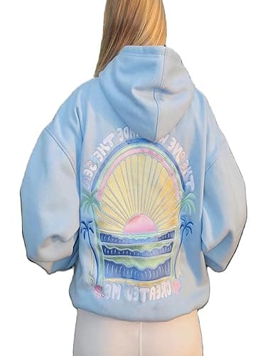Women Preppy Embroidered Hoodies Y2K Graphic Cute Teen Girls Vintage Oversized Sweatshirt Floral Aesthetic Pullover Top