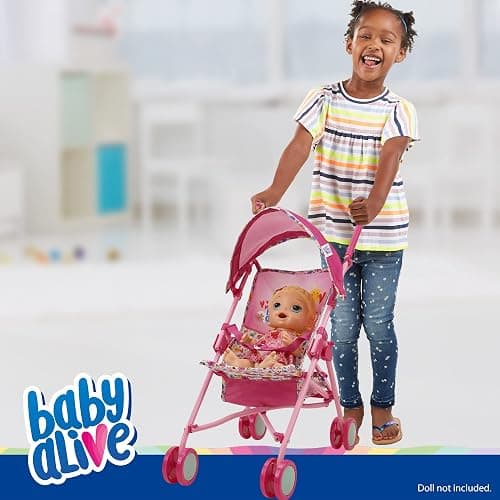 Baby Alive: Doll Stroller - Pink & Rainbow - Fits Dolls Up to 24", Retractable Canopy, Safety Harness for Baby Doll, Two-Toned Handle & Wheels, Storage Basket, for Kids Ages 3+ thumbnail 4