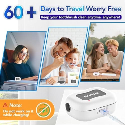 MONESAO Toothbrush Sanitizer Case, Portable Mini Toothbrush Covers with Holder, Rechargeable Travel Home Toothbrush And Holder, Cleaner Case for All Electric & Manual Toothbrushes (White) thumbnail 4